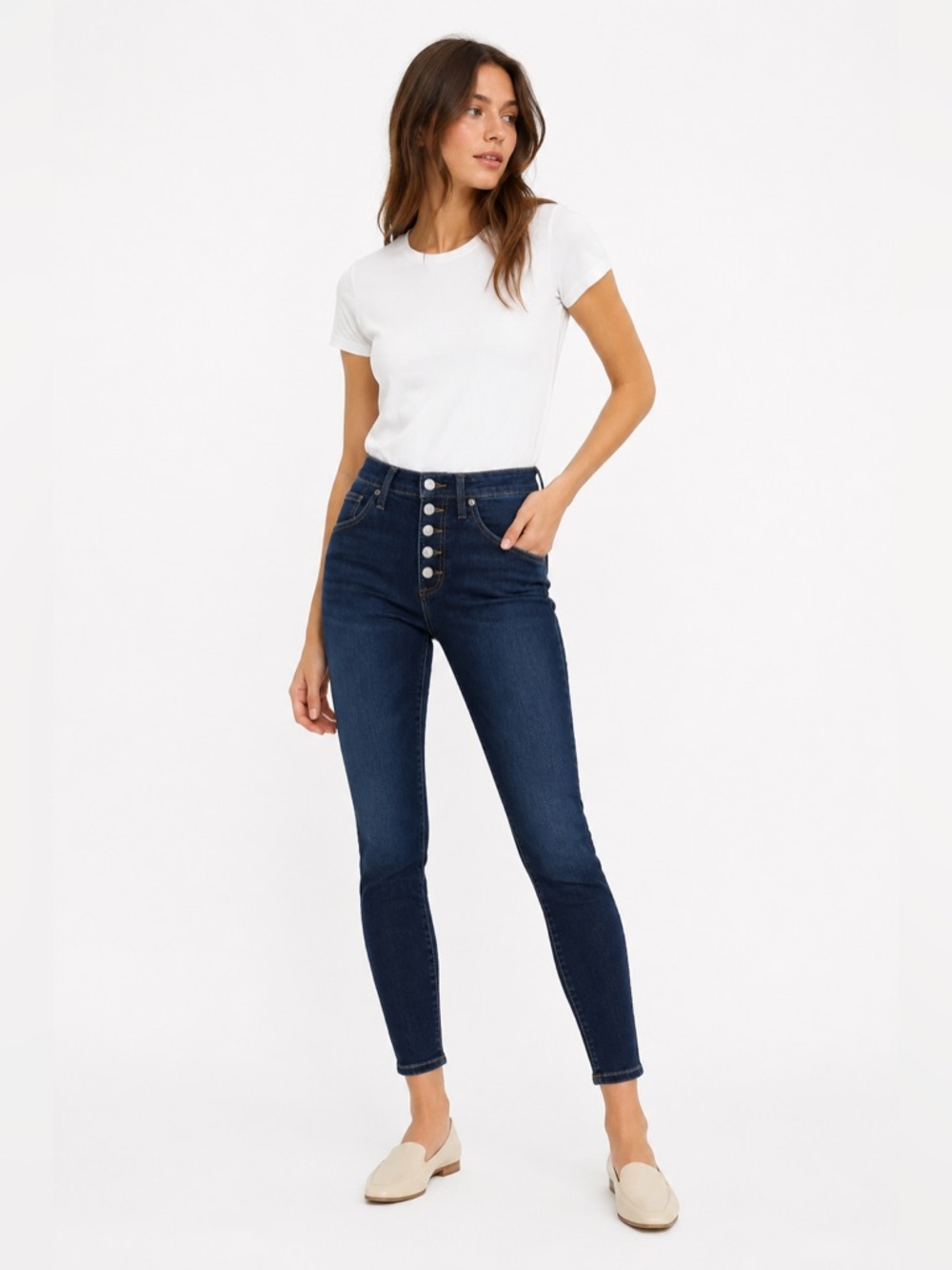 Lucky Brand Bridgette High Rise Skinny Jeans Button Fly Dark Wash Stretch 8/29